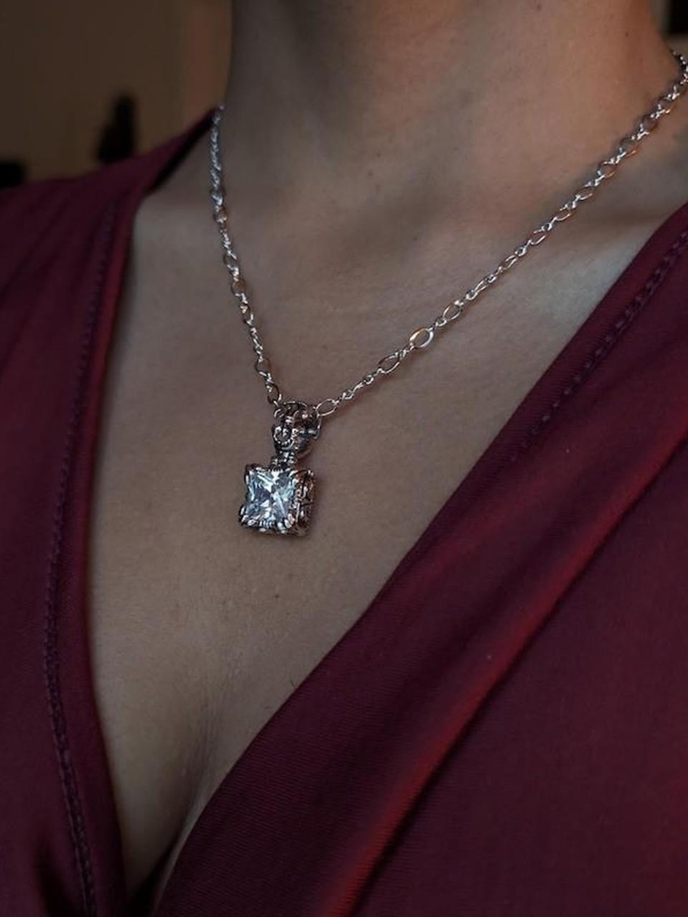 Sterling Silver Silpada Square CZ Pendant Necklace - Picture 3 of 8